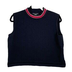St.‎ John Sleeveless Knit Top Womens Large Black Shoulder Zipper High Neck FLAW